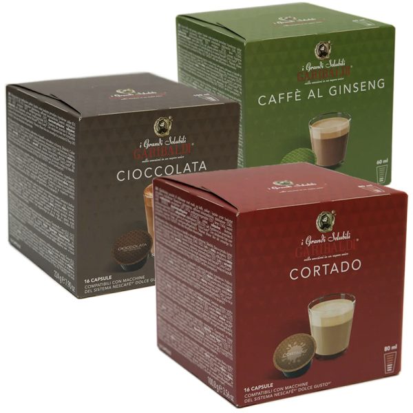 Комплект за дегустация Dolce Gusto Кафе капсули Dolce Gusto на Garibaldi висококачествено кафе с чудесен вкус и галещ сетивата аромат. Изберете своето кафе!