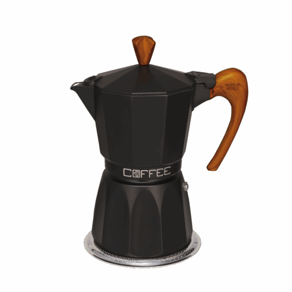Черна индукционна мока кафеварка G.A.T. Fashion Wood с дръжка с дървесен декор за 3 чаши