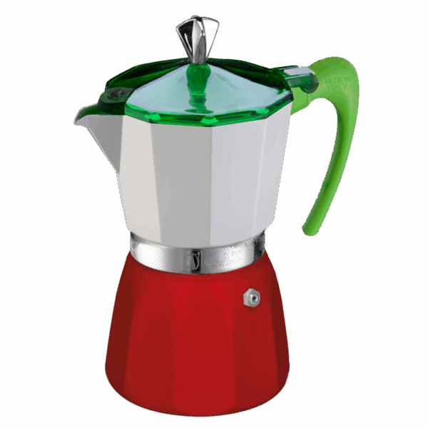 Мока кафеварка G.A.T. Mokitaly в цветовете на италианското знаме за 3 чаши кафе