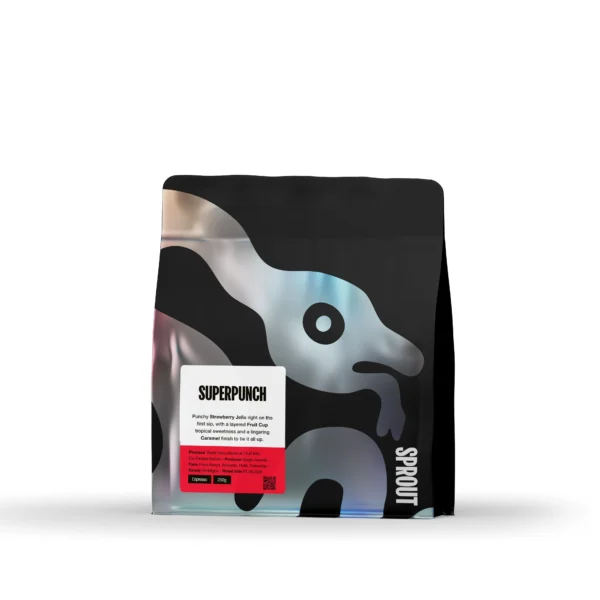 Пакет специално кафе на зърна Sprout Superpunch Espresso 250гр, сорт Ombligon от Колумбия, ко-ферментирало с плодове.