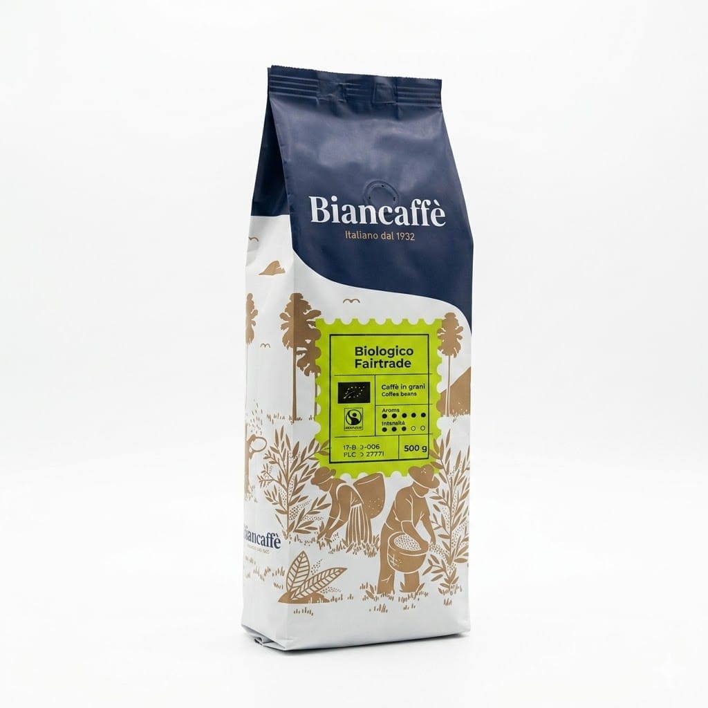 Пакетирано био кафе на зърна Biancaffe Bio Fairtrade от 0.5 кг за еспресо